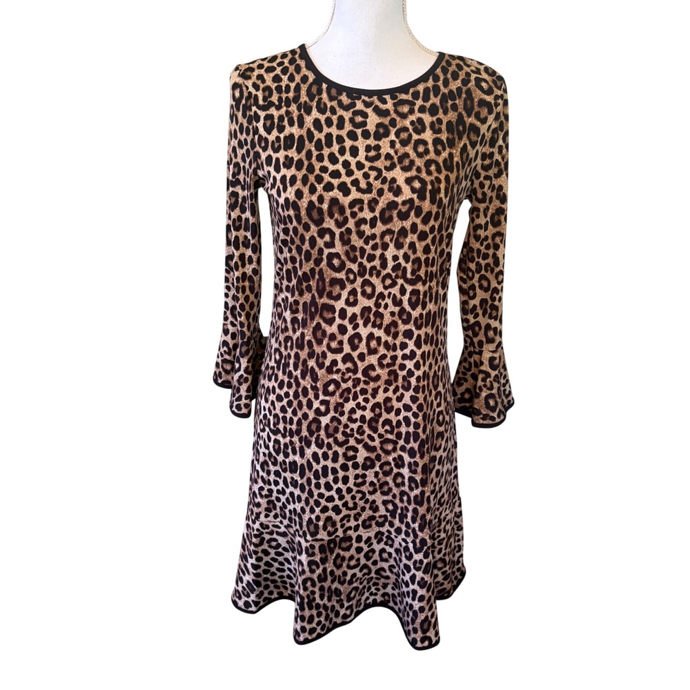NWT Michael Kors‎ Leopard Print Bell Sleeve Flounce Hem Mini Dress Size Small